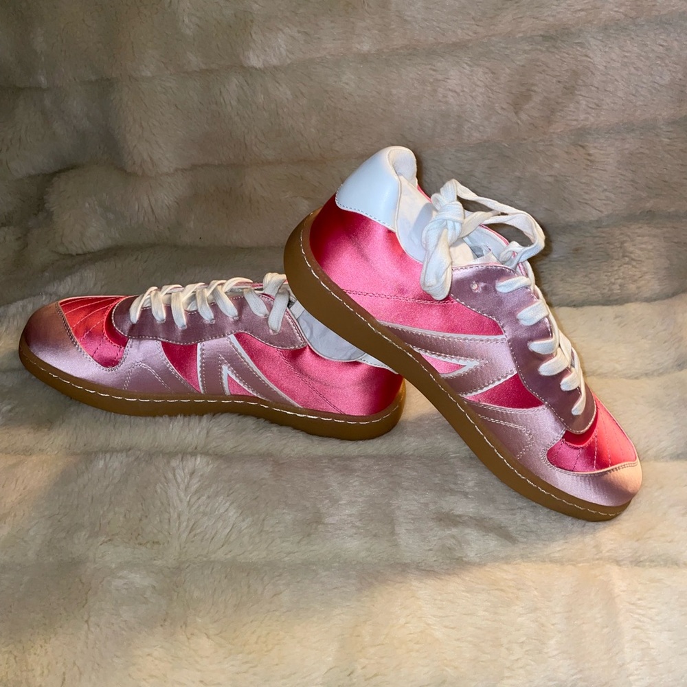 Pink Lily Satin Pink and White Sneakers